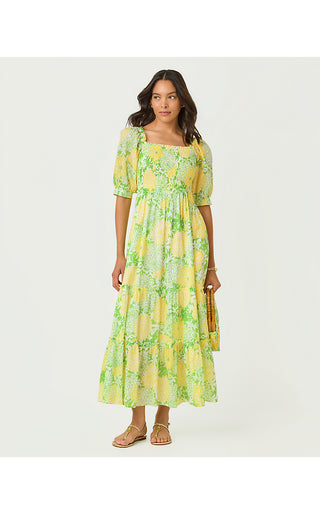 Hadly Short Sleeve Smocked Maxi Dress - Crocodile Green Mumbo Jumbo