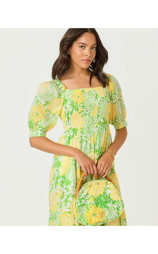 Hadly Short Sleeve Smocked Maxi Dress - Crocodile Green Mumbo Jumbo