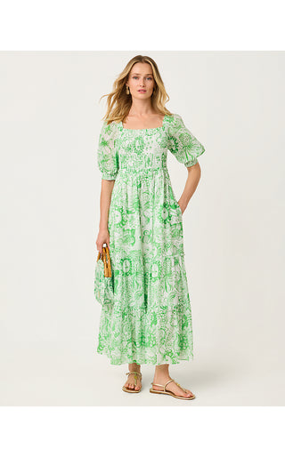 Hadly Short Sleeve Smocked Maxi Dress - Putting Green Fleur De Lilly