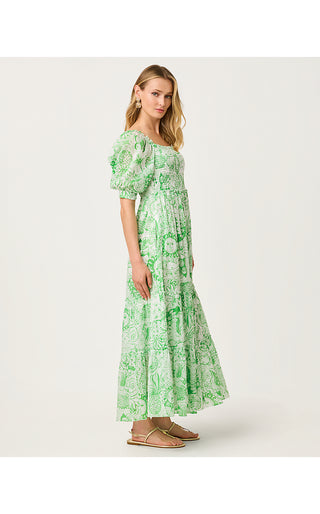Lilly Pulitzer Hadly Short Sleeve Smocked Women's Dress Putting Green Fleur de Lilly : XS, Cotton