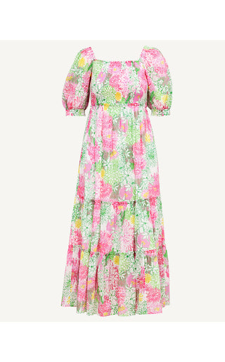Hadly Short Sleeve Smocked Maxi Dress - Resort White Mum Patch