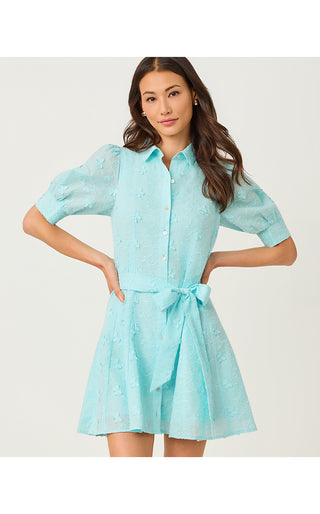 Larkyn Shirtdress - Day Dream Blue Monarch Embroidered Cotton Swiss Dot