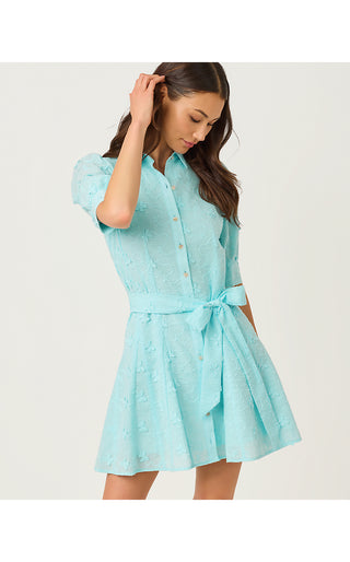 Larkyn Shirtdress - Day Dream Blue Monarch Embroidered Cotton Swiss Dot