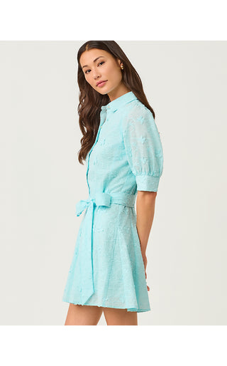 Larkyn Shirtdress - Day Dream Blue Monarch Embroidered Cotton Swiss Dot