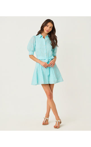 Larkyn Shirtdress - Day Dream Blue Monarch Embroidered Cotton Swiss Dot
