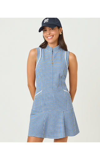 UPF 50+ Luxletic Kathy Flounce Dress - Starlight Navy Mini Performance Gingham