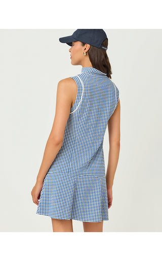 UPF 50+ Luxletic Kathy Flounce Dress - Starlight Navy Mini Performance Gingham