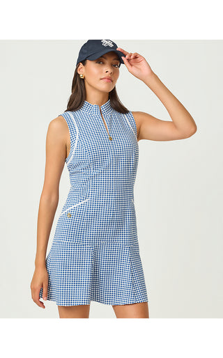 UPF 50+ Luxletic Kathy Flounce Dress - Starlight Navy Mini Performance Gingham