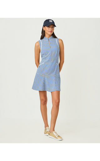 UPF 50+ Luxletic Kathy Flounce Dress - Starlight Navy Mini Performance Gingham