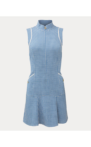 UPF 50+ Luxletic Kathy Flounce Dress - Starlight Navy Mini Performance Gingham
