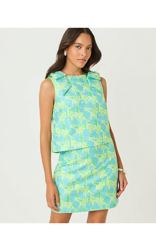 Annaleese Sleeveless Crop Top - Capri Blue Tulip Tango Jacquard