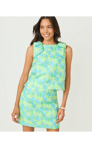 Annaleese Sleeveless Crop Top - Capri Blue Tulip Tango Jacquard