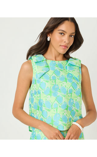Annaleese Sleeveless Crop Top - Capri Blue Tulip Tango Jacquard
