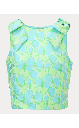 Annaleese Sleeveless Crop Top - Capri Blue Tulip Tango Jacquard