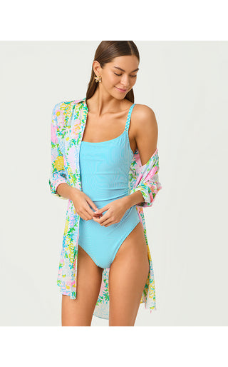 Napili One Piece Swimsuit - Capri Blue Seersucker Stripe