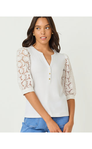 Ronson Eyelet Knit Top - Resort White
