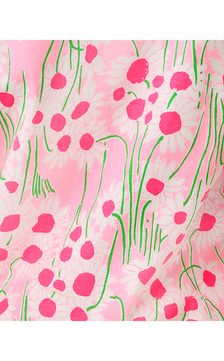 Clairmont 3/4 Sleeved Trimmed Top - Conch Shell Pink Lil Sunny Daisies