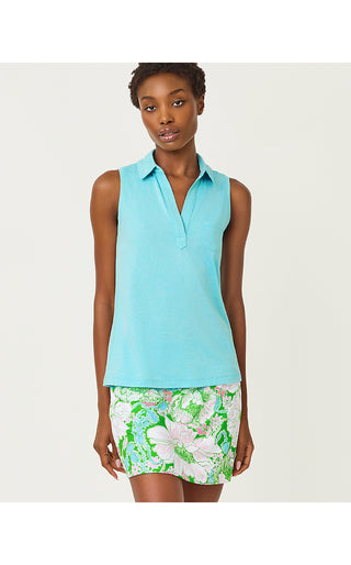 UPF 50+ Dune Sleeveless Polo - Heathered Capri Blue