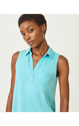 UPF 50+ Dune Sleeveless Polo - Heathered Capri Blue