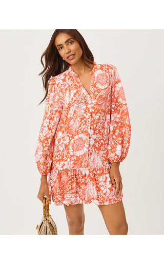 Shaley Tunic Dress - Sunset Orange Budding Romance