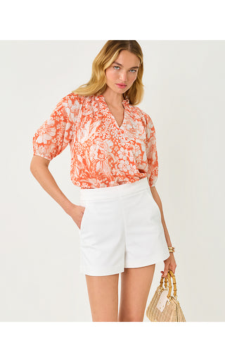 Lourdes Short Sleeve Top - Sunset Orange Budding Romance