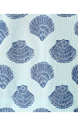Mialeigh Elbow Sleeve Top - Day Dream Blue Seashell Jacquard Yarn Dyed Stripe