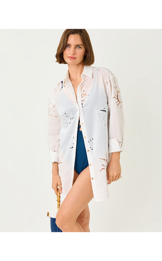 Kwitney Long-Sleeve Coverup - Resort White Down The Shore Eyelet