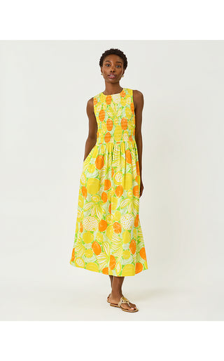 Daisey Smocked Midi Dress - Island Palm Oversized Zesty