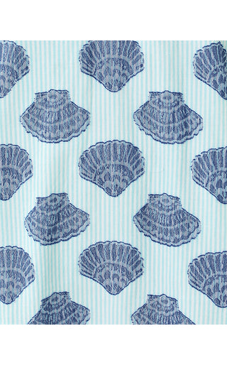 Mialeigh Elbow Sleeve Dress - Day Dream Blue Seashell Jacquard Yarn Dyed Stripe