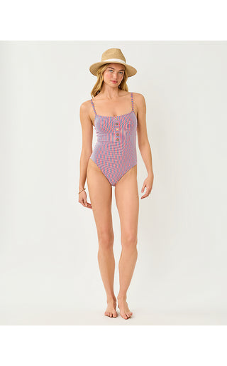 Rhiannan One Piece Swimsuit - Resort White X Paradise Punch X Starlight Navy Seersucker Stripe