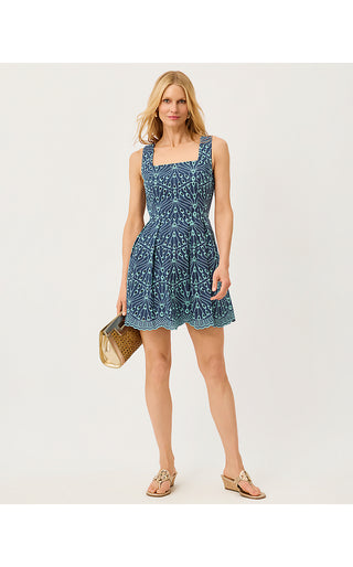 Cindy Skirted Romper - Starlight Navy X Capri Blue Queen Scallop Eyelet