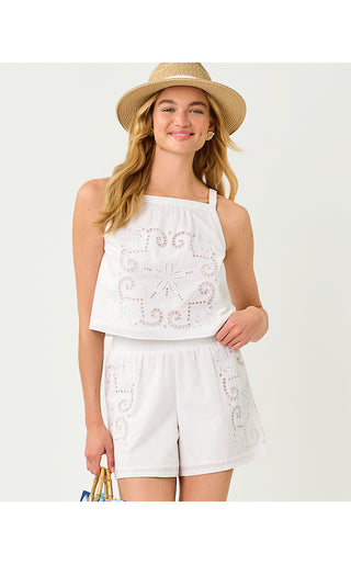 Maisey Cropped Top - Resort White Shell Of A Time Engineered Eyelet