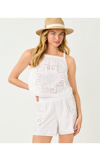 Maisey Cropped Top - Resort White Shell Of A Time Engineered Eyelet