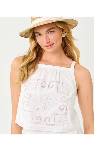 Maisey Cropped Top - Resort White Shell Of A Time Engineered Eyelet