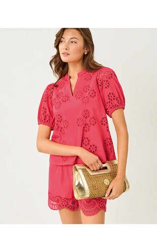 Castine Short Sleeve Top - Paradise Punch Medallion Petals Eyelet