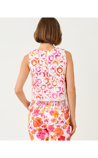Annaleese Sleeveless Crop Top - Resort White Pansy Fansy
