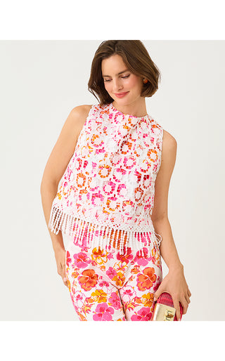 Annaleese Sleeveless Crop Top - Resort White Pansy Fansy