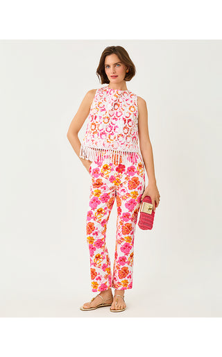 Annaleese Sleeveless Crop Top - Resort White Pansy Fansy