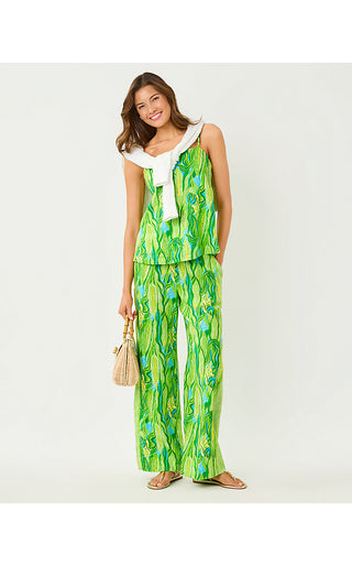 Mirabella Linen Palazzo Pant - Turquoise Tide Sweet Corn Engineered