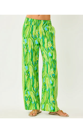 Mirabella Linen Palazzo Pant - Turquoise Tide Sweet Corn Engineered