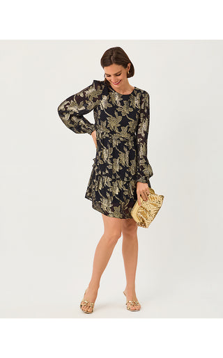 Cecile Dress - Noir Falling Floral Viscose Metallic Clip