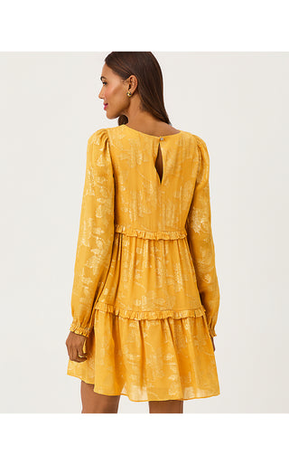 Cecile Dress - Topaz Yellow Falling Floral Viscose Metallic Clip