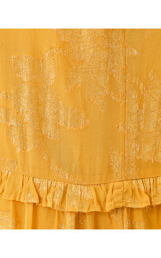 Cecile Dress - Topaz Yellow Falling Floral Viscose Metallic Clip