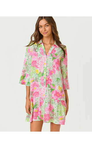 Rayanna Tunic Dress - Resort White Mum Patch