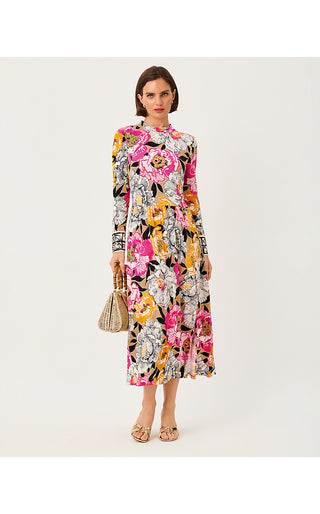 UPF 50+ Greer Midi Dress - Iced Latte Peony Perfection Engineered