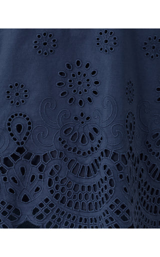 Mialeigh Top - Low Tide Navy Scalloped Eyelet Border Poplin