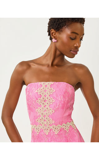 Kristella Maxi Dress - Conch Shell Pink Glitter Crinkle Brocade