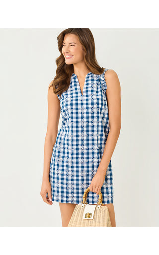 Kavalla Dress - Starlight Navy Starfishing Embroidered Gingham
