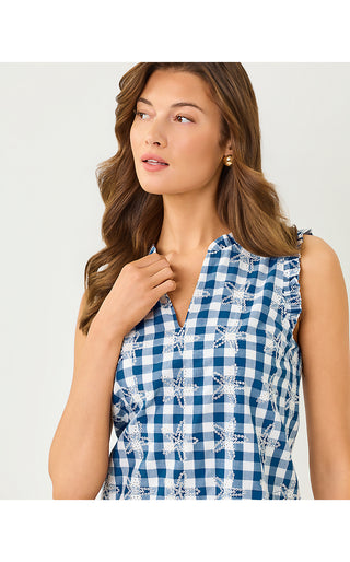 Kavalla Dress - Starlight Navy Starfishing Embroidered Gingham