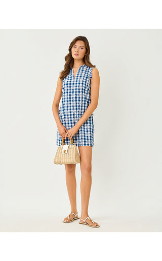 Kavalla Dress - Starlight Navy Starfishing Embroidered Gingham